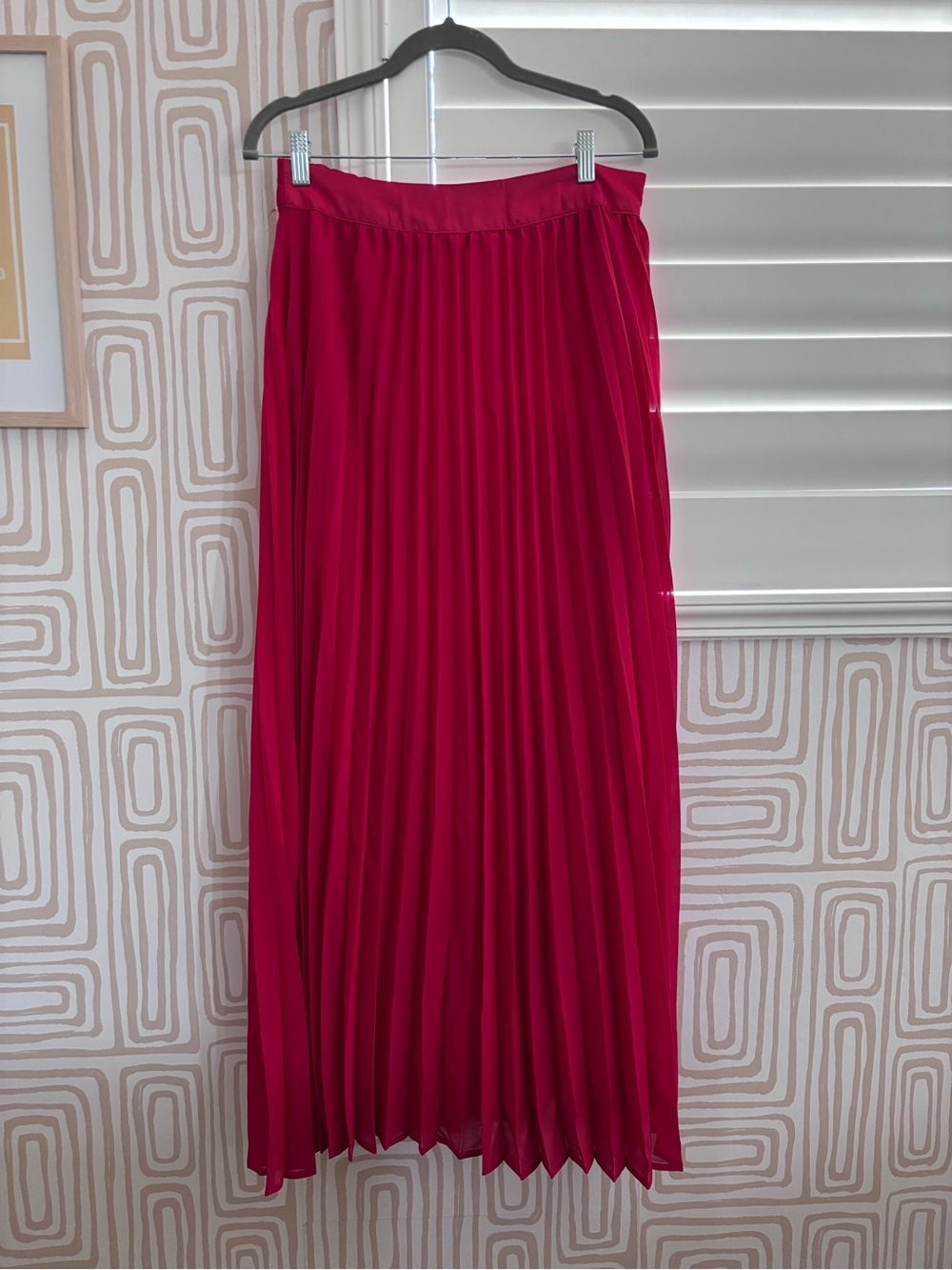Pleated Chiffon Maxi Skirt — Red
